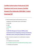 Certified Authorization Professional &lpar;CAP&rpar;  Questions And Correct Answers &lpar;Verified  Answers&rpar; Plus Rationales 2026 Q&A &vert; Instant  Download Pdf