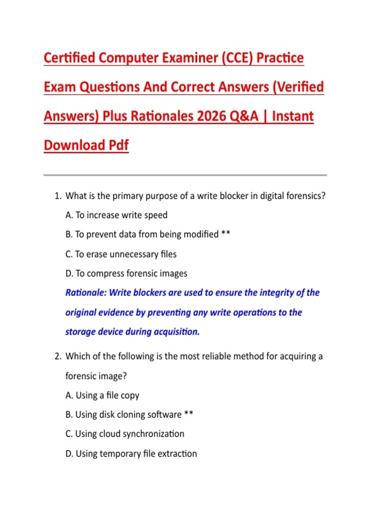 Certified Computer Examiner (CCE) Practice Exam Questions And Correct ...