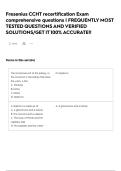 Fresenius CCHT recertification  Exam comprehensive questions &vert; FREQUENTLY MOST TESTED QUESTIONS AND VERIFIED SOLUTIONS&sol;GET IT 100&percnt; ACCURATE&excl;&excl; 