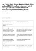 Mat Pilates Study Guide - Balanced Body  EXAM &lpar;updated 2026&rpar;   Questions & Answers &vert; Latest Already Graded A&plus; UPDATE 2025&vert;2026 Balanced Body Mat Pilates Study Guide