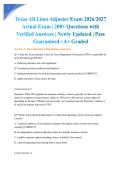 Texas All Lines Adjuster Exam 2026&sol;2027 Actual Exam &vert; 200&plus; Questions with Verified Answers &vert; Newly Updated &vert; Pass Guaranteed - A&plus; Graded