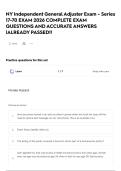 NY Independent General Adjuster Exam - Series 17-70 EXAM 2026 COMPLETE EXAM QUESTIONS AND ACCURATE ANSWERS &vert;ALREADY PASSED&excl;&excl;