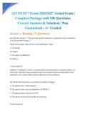 ATI TEAS 7 Exam 2026&sol;2027 Actual Exam &vert; Complete Package with 300 Questions&comma; Correct Answers & Solutions &vert; Pass Guaranteed - A&plus; Graded