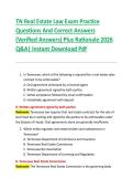 TN Real Estate Law Exam Practice  Questions And Correct Answers  &lpar;Verified Answers&rpar; Plus Rationale 2026  Q&A&vert; Instant Download Pdf