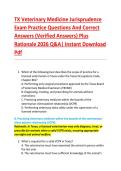 TX Veterinary Medicine Jurisprudence  Exam Practice Questions And Correct  Answers &lpar;Verified Answers&rpar; Plus  Rationale 2026 Q&A&vert; Instant Download  Pdf 