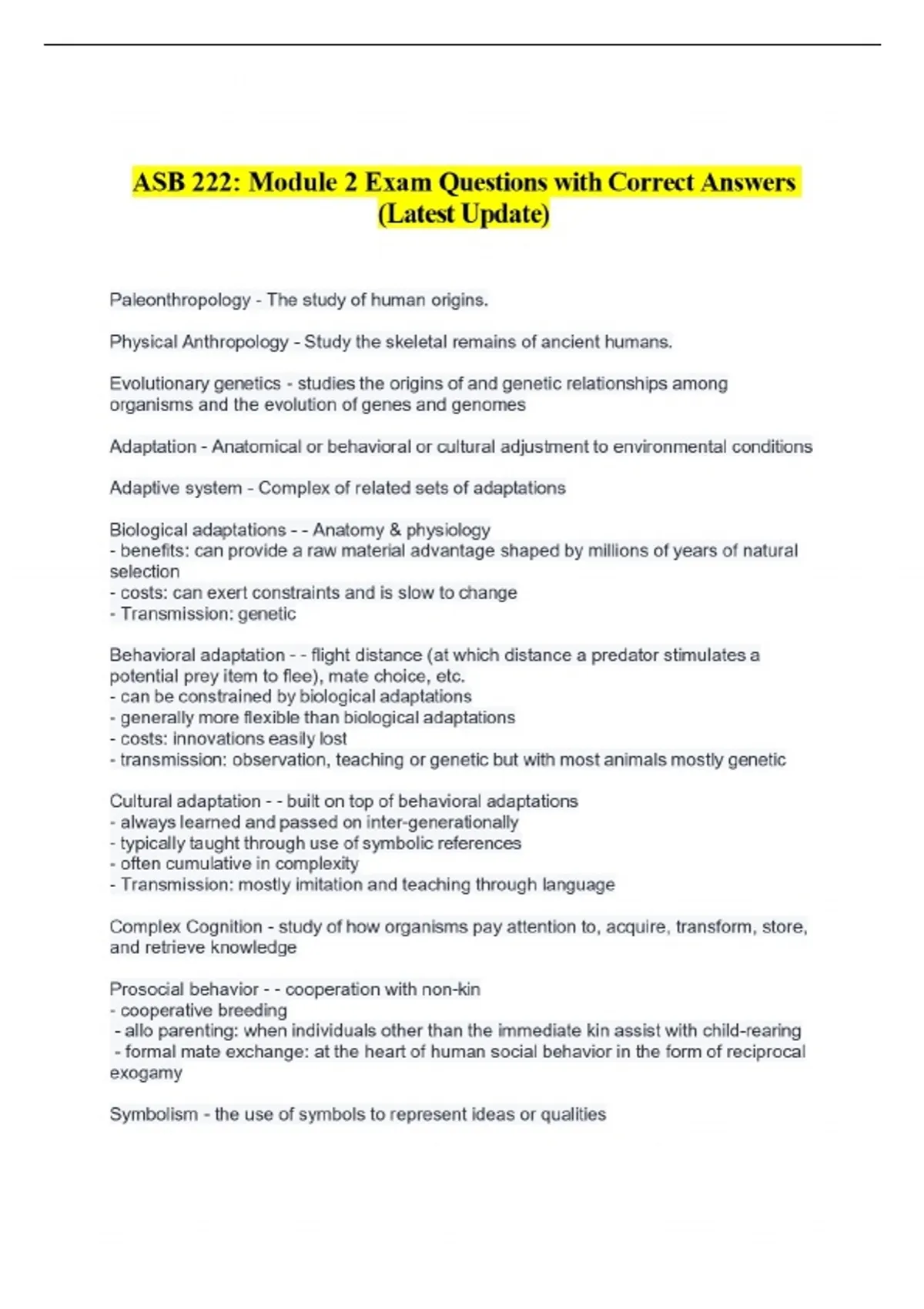 ASB 222: Module 2 Exam Questions with Correct Answers (Latest Update ...