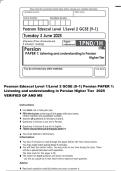 Pearson Edexcel Level 1&sol;Level 2 GCSE &lpar;9&ndash;1&rpar; Persian PAPER 1&colon; Listening and understanding in Persian Higher Tier 2025 VERIFIED QP AND MS