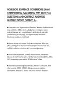 ACHE BOG BOARD OF GOVERNORS EXAM CERTIFICATION EVALUATION TEST 2026 FULL QUESTIONS AND CORRECT ANSWERS ALREADY PASSED GRADED A&plus;