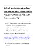 Colorado Nursing Jurisprudence Exam  Questions And Correct Answers &lpar;Verified  Answers&rpar; Plus Rationales 2026 Q&A &vert;  Instant Download Pdf
