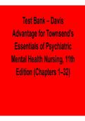 Test Bank &ndash; Davis Advantage for Townsend&rsquo;s Essentials of Psychiatric Mental Health Nursing&comma; 11th Edition &lpar;2026 Update&rpar;