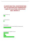 CLASSICS 2902 FINAL EXAM REVIEW 2902 &lpar;W1-14&rpar; QUESTIONS AND ANSWERS WITH COMPLETE SOLUTIONS &vert; NEW UPDATE 2026 &vert; GRADED A&plus;