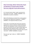 New York Indep&period; Motor Vehicle No-Fault and Workers Compensation Health Services Adjuster exam with answers