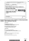 Pearson Edexcel Level 1&sol;Level 2 GCSE &lpar;9&ndash;1&rpar; Citizenship Studies PAPER 1 2025 VERIFIED QP AND MS