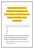 Massachusetts Alcohol Server  Certification Exam Questions And  Correct Answers &lpar;Verified Answers&rpar; Plus  Rationales 2026 Q&A &vert; Instant  Download Pdf