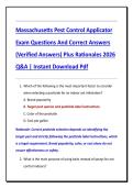 Massachusetts Pest Control Applicator  Exam Questions And Correct Answers  &lpar;Verified Answers&rpar; Plus Rationales 2026  Q&A &vert; Instant Download Pdf