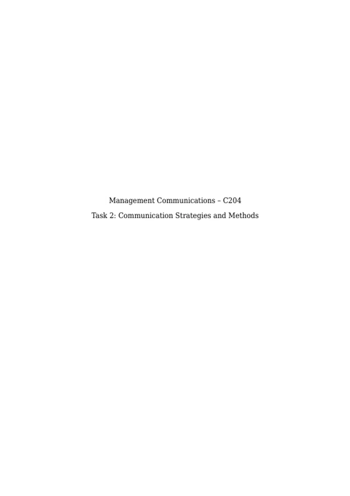 Management Communications – C204 Task 2: Communication Strategies and ...