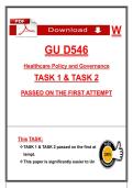 WGU D546 Healthcare Policy and Governance   TASK 1 & TASK 2 PASSED ON THE FIRST ATTEMPT 