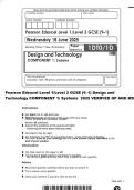 Pearson Edexcel Level 1&sol;Level 2 GCSE &lpar;9&ndash;1&rpar; Design and Technology COMPONENT 1&colon; Systems 2025 VERIFIED QP AND MS