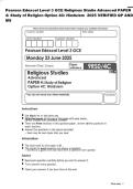 Pearson Edexcel Level 3 GCE Religious Studie Advanced PAPER 4&colon; Study of Religion Option 4C&colon; Hinduism 2025 VERIFIED QP AND MS