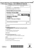 Pearson Edexcel Level 3 GCE Religious Studies Advanced PAPER 1&colon; Philosophy of Religion 2025 VERIFIED QP AND MS