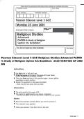 Pearson Edexcel Level 3 GCE Religious Studies Advanced PAPER 4&colon; Study of Religion Option 4A&colon; Buddhism 2025 VERIFIED QP AND MS