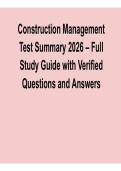 Construction Management Test Summary 2026 &ndash; Full Study Guide with Verified Questions and Answers
