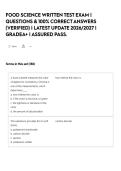FOOD SCIENCE WRITTEN TEST  EXAM &vert; QUESTIONS & 100&percnt; CORRECT ANSWERS &lpar;VERIFIED&rpar; &vert; LATEST UPDATE 2026&sol;2027 &vert; GRADEA&plus; &vert; ASSURED PASS&period;