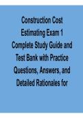 Construction Cost Estimating Exam 1 &ndash; Complete Study Guide and Test Bank with Practice Questions & Answers &lpar;2026 Update&rpar;