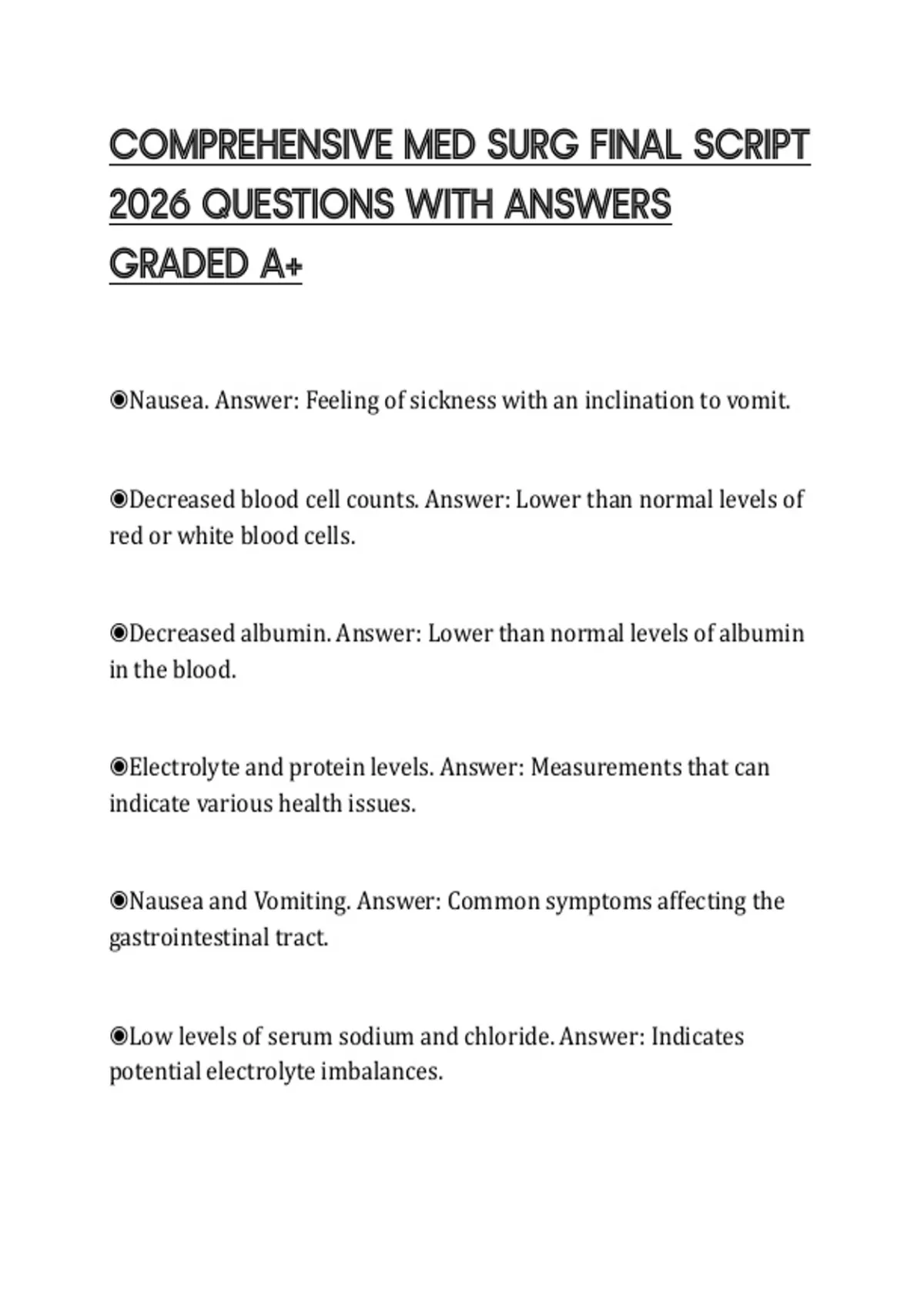 COMPREHENSIVE MED SURG FINAL SCRIPT 2026 QUESTIONS WITH ANSWERS GRADED ...
