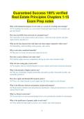 Guaranteed Success 100&percnt; verified Real Estate Principles Chapters 1-15  Exam Prep notes