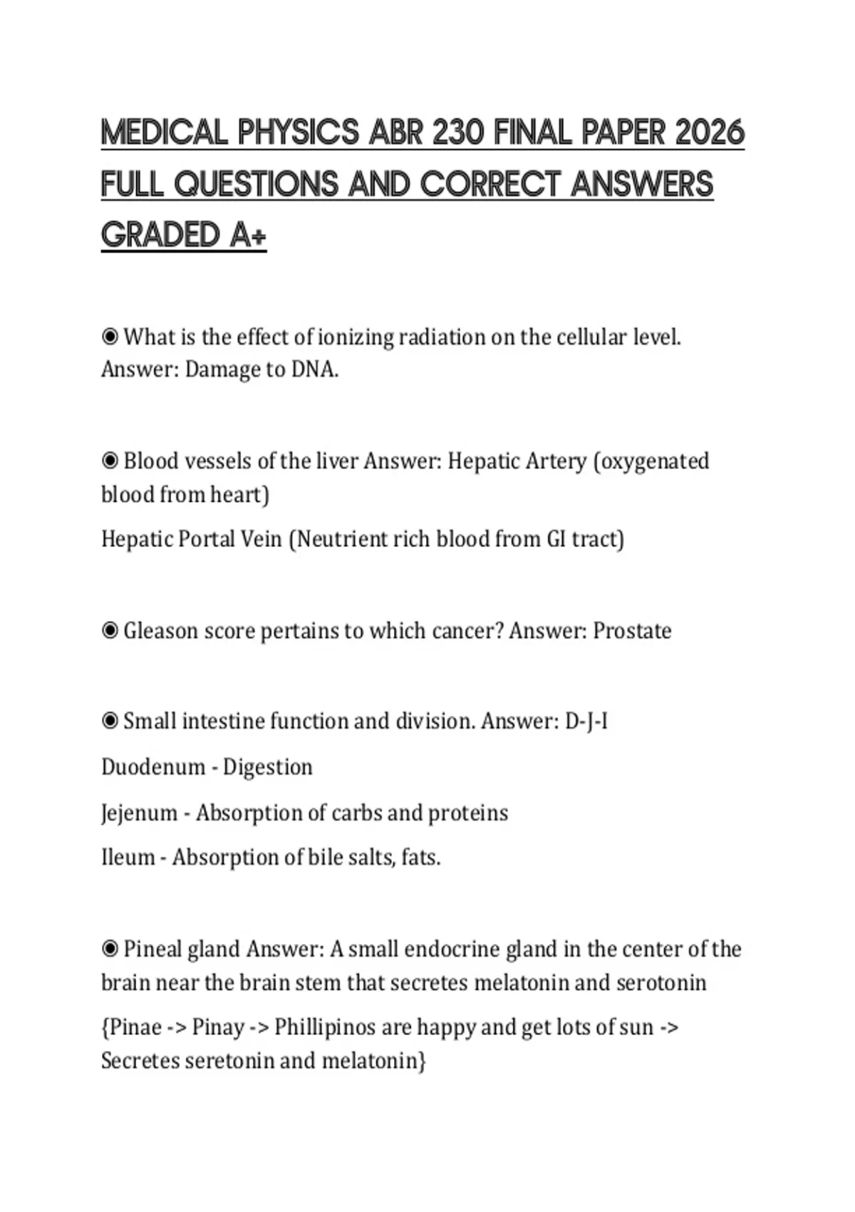 MEDICAL PHYSICS ABR 230 FINAL PAPER 2026 FULL QUESTIONS AND CORRECT ...