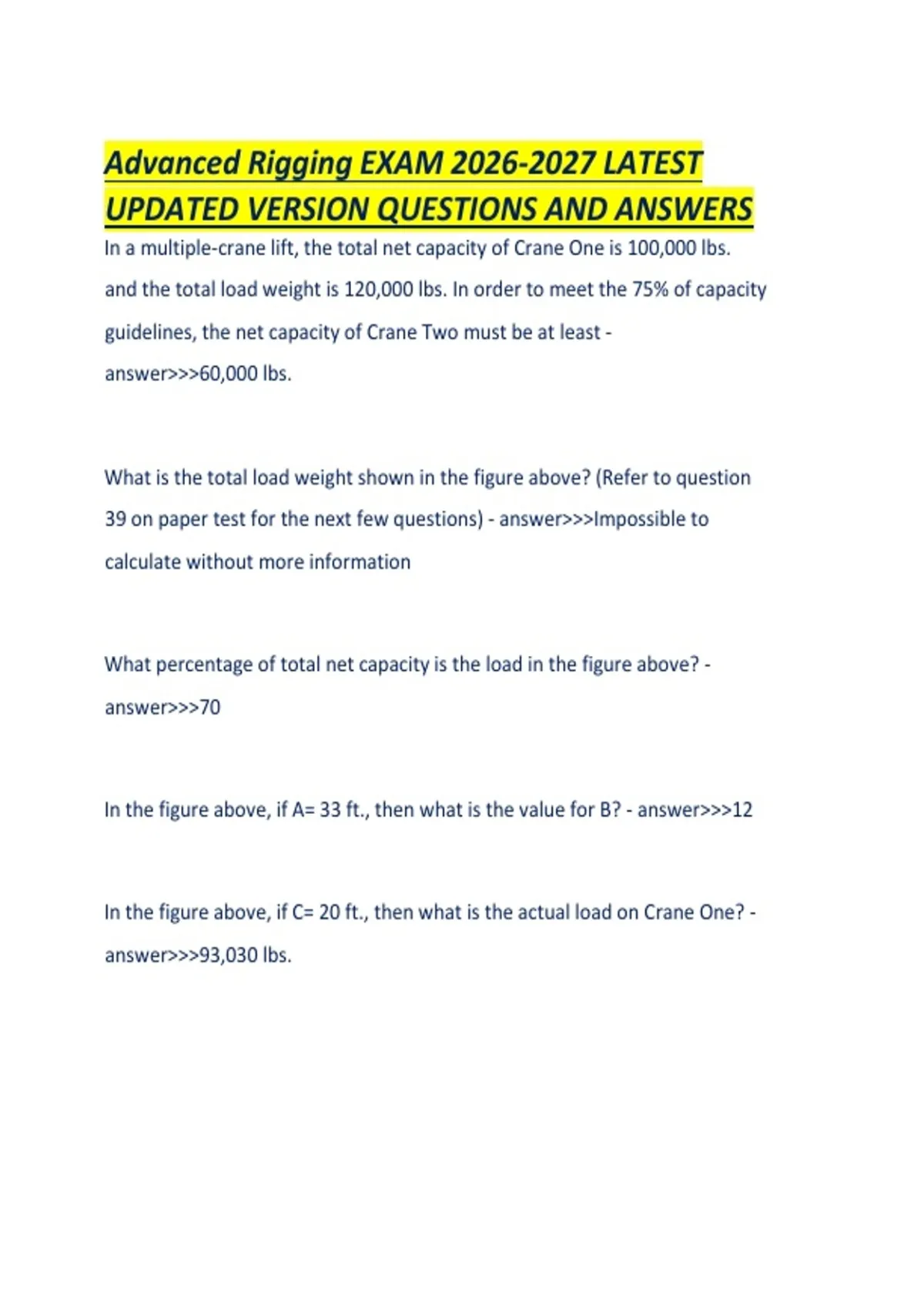 Advanced Rigging EXAM LATEST UPDATED VERSION QUESTIONS AND ANSWERS.p ...