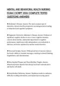 MENTAL AND BEHAVIORAL HEALTH NURSING EXAM 2 SCRIPT 2026 COMPLETE TESTED QUESTIONS ANSWERS