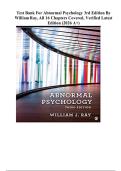 Test Bank for Abnormal Psychology 3rd Edition By William Ray&comma; All 16 Chapters Covered&comma; Verified Latest Edition