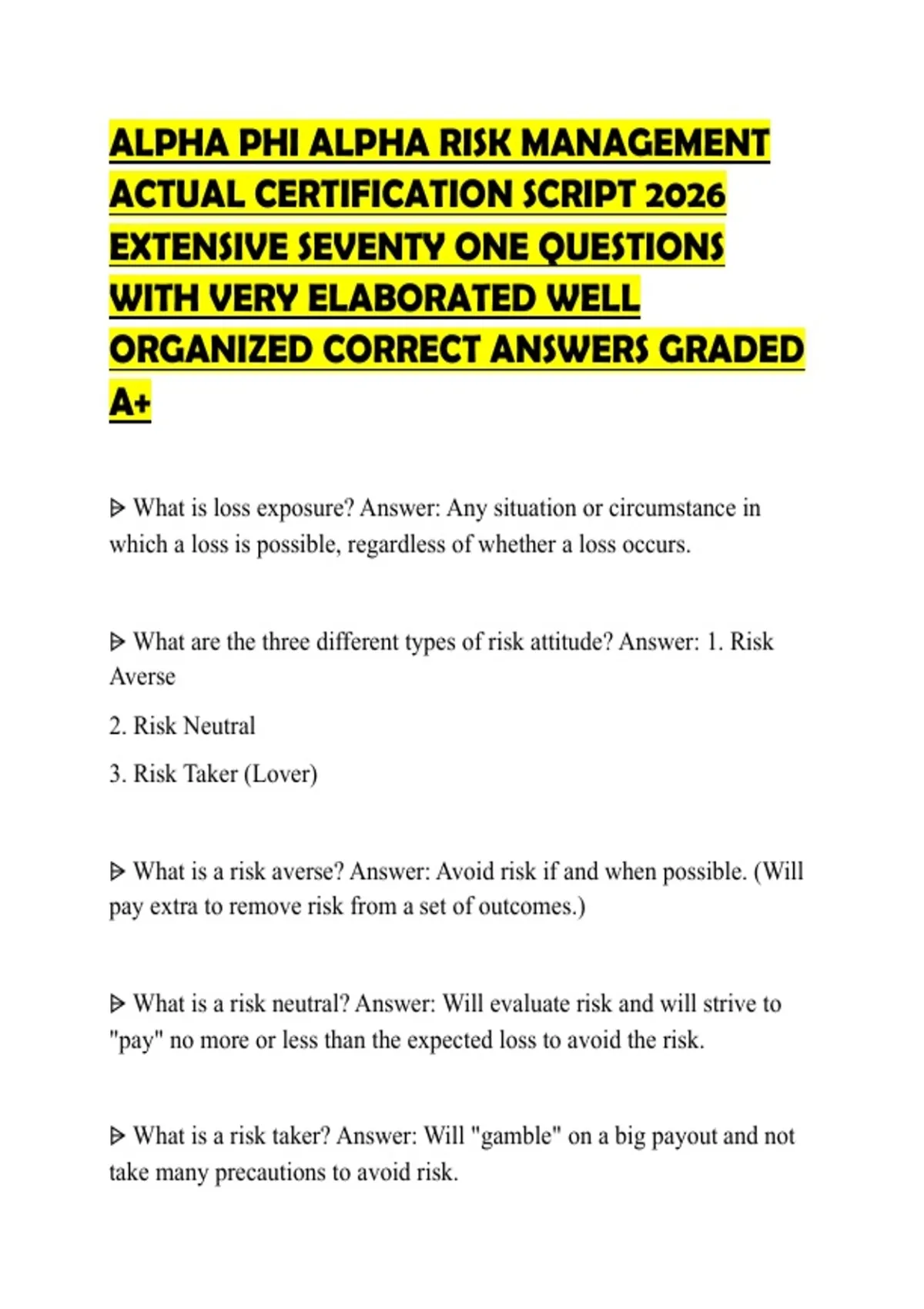 ALPHA PHI ALPHA RISK MANAGEMENT ACTUAL CERTIFICATION SCRIPT 2026 ...