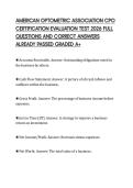AMERICAN OPTOMETRIC ASSOCIATION CPO CERTIFICATION EVALUATION TEST 2026 FULL QUESTIONS AND CORRECT ANSWERS ALREADY PASSED GRADED A&plus;