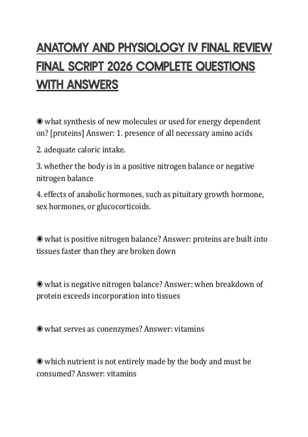 ANATOMY AND PHYSIOLOGY IV FINAL REVIEW FINAL SCRIPT 2026 COMPLETE ...