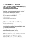 AQA A LEVEL BIOLOGY 7402 PAPER 3 CERTIFICATION EVALUATION 2026 QUESTIONS WITH SOLUTIONS GRADED A&plus;