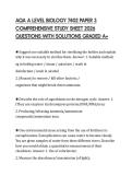 AQA A LEVEL BIOLOGY 7402 PAPER 3 COMPREHENSIVE STUDY SHEET 2026 QUESTIONS WITH SOLUTIONS GRADED A&plus;