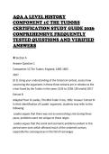 AQA A LEVEL HISTORY COMPONENT 1C THE TUDORS CERTIFICATION STUDY GUIDE 2026 COMPREHENSIVE FREQUENTLY TESTED QUESTIONS AND VERIFIED ANSWERS