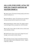 AQA A LEVEL PHYSICS PAPER 1 ACTUAL TEST PAPER 2026 COMPLETE QUESTIONS AND SOLUTIONS GRADED A&plus;