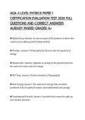 AQA A LEVEL PHYSICS PAPER 1 CERTIFICATION EVALUATION TEST 2026 FULL QUESTIONS AND CORRECT ANSWERS ALREADY PASSED GRADED A&plus;