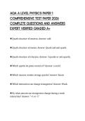 AQA A LEVEL PHYSICS PAPER 1 COMPREHENSIVE TEST PAPER 2026 COMPLETE QUESTIONS AND ANSWERS EXPERT VERIFIED GRADED A&plus;