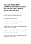AQA A LEVEL PHYSICS PAPER 2 CERTIFICATION EVALUATION TEST 2026 FULL QUESTIONS AND CORRECT ANSWERS ALREADY PASSED GRADED A&plus;