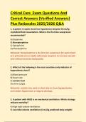 Critical Care  Exam Questions And  Correct Answers &lpar;Verified Answers&rpar;  Plus Rationales 2025&sol;2026 Q&A 