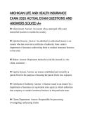 MICHIGAN LIFE AND HEALTH INSURANCE EXAM 2026 ACTUAL EXAM QUESTIONS AND ANSWERS SOLVED A&plus;