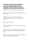 MICHIGAN LIFE AND HEALTH INSURANCE EXAM 2026 VERIFIED QUESTIONS AND ANSWERS WITH COMPLETE SOLUTIONS A&plus;