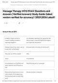Massage Therapy MCQ EXAM Questions and Answers &lpar;Verified Answers&rpar; Study Guide &lpar;latest version verified for accuracy&rpar; &vert; 20252026 Latest&excl;&excl;