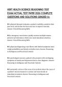 HSRT HEALTH SCIENCE REASONING TEST EXAM ACTUAL TEST PAPER 2026 COMPLETE QUESTIONS AND SOLUTIONS GRADED A&plus;