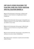 HSRT HEALTH SCIENCE REASONING TEST EXAM FINAL PAPER 2026 TESTED QUESTIONS WITH FULL SOLUTION GRAD